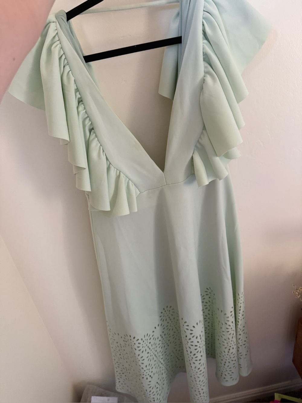 ASOS Pale Mint Ruffle V-Neck Midi Dress
